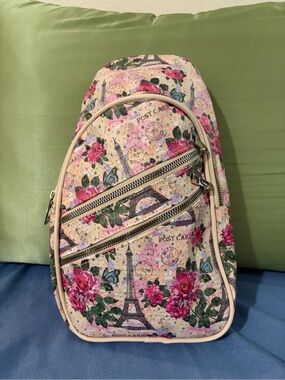 Pink Floral Eiffel Tower Sling Backpack - Women's Crossbody